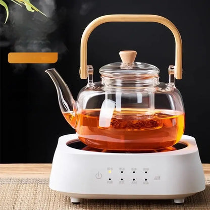 Modern glass teapot with wood handle for kitchen and dining room