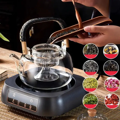 Modern glass teapot with wood handle for kitchen and dining room