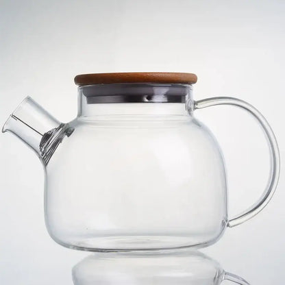 Modern glass teapot with wooden lid – kitchen tea infuser