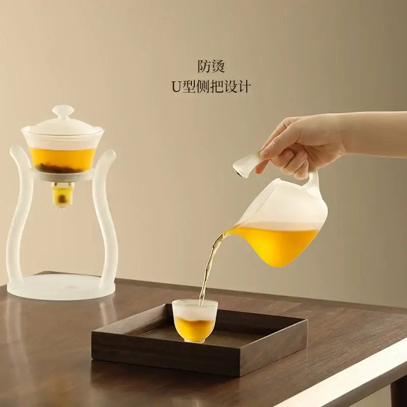 Elegant white glass teapot with magnetic drip pot for kitchen dining