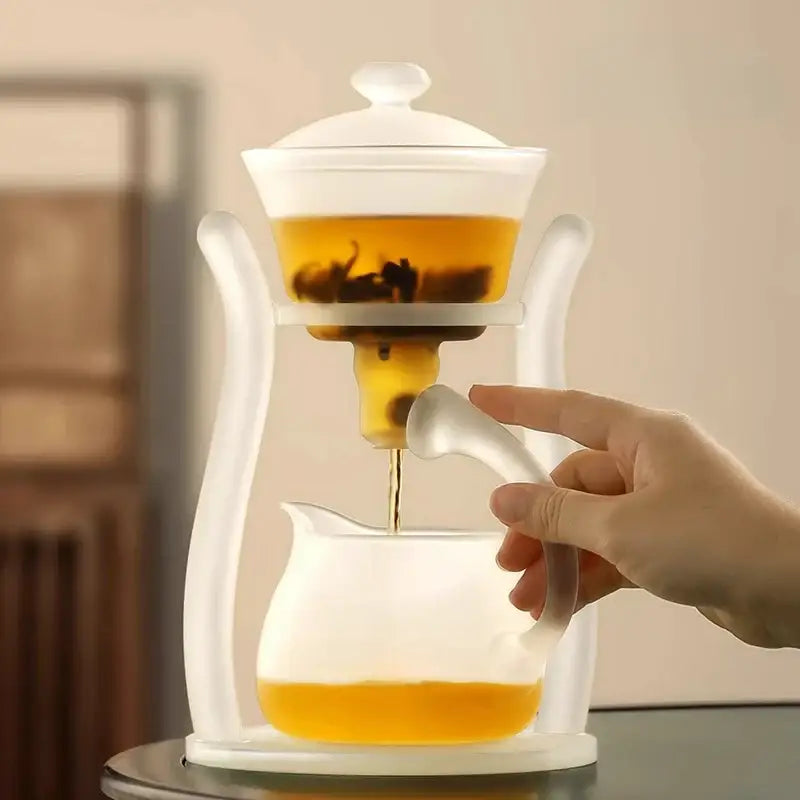 Elegant white glass teapot with magnetic drip pot for kitchen dining