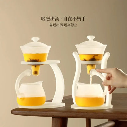 Elegant white glass teapot with magnetic drip pot for kitchen dining