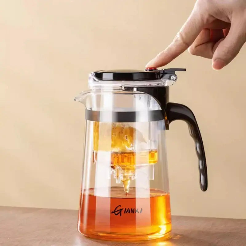Modern glass tea brewing infuser kitchen teapot with black accents