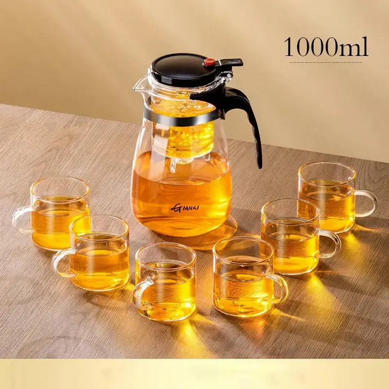 Modern glass tea brewing infuser kitchen teapot with black accents