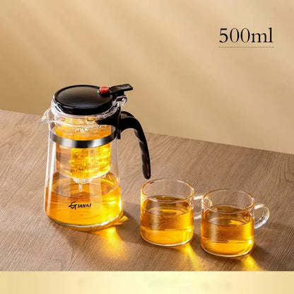 Modern glass tea brewing infuser kitchen teapot with black accents