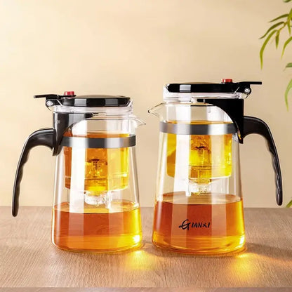 Modern glass tea brewing infuser kitchen teapot with black accents