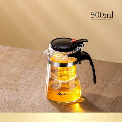 Modern glass tea brewing infuser kitchen teapot with black accents