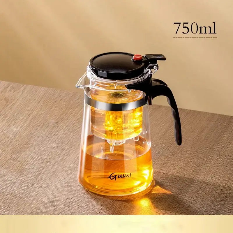 Modern glass tea brewing infuser kitchen teapot with black accents