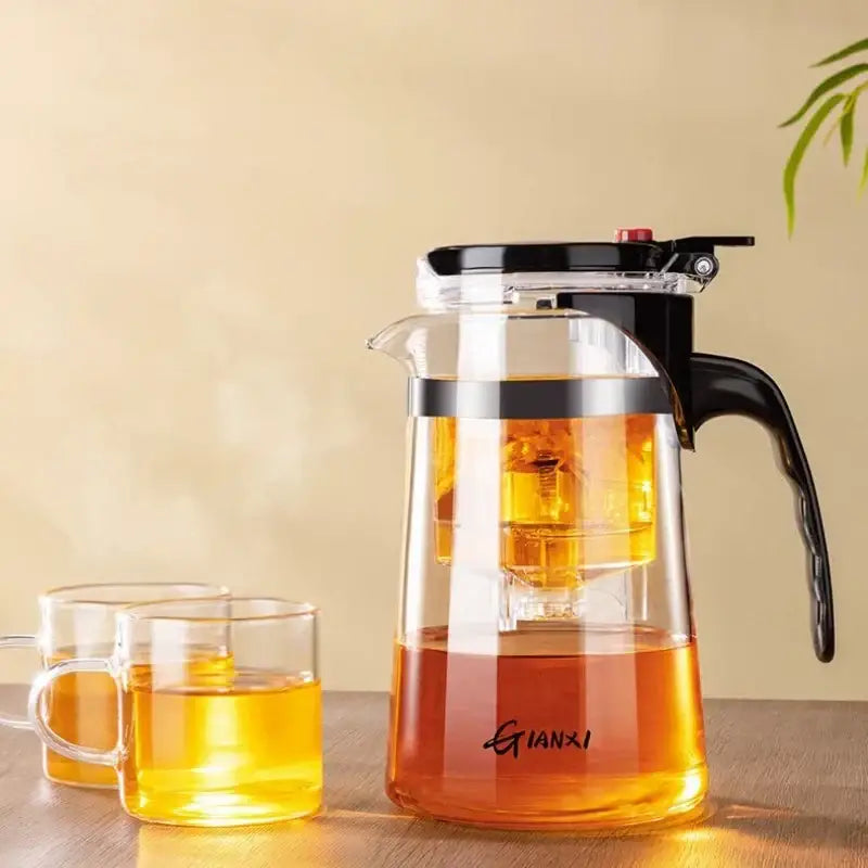 Modern glass tea brewing infuser kitchen teapot with black accents