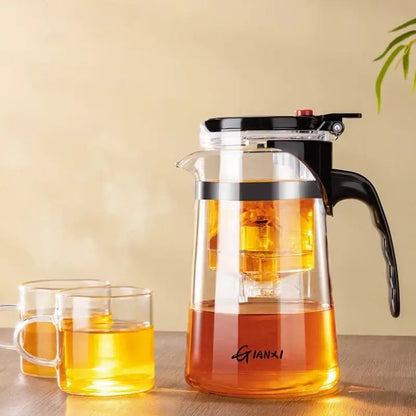 Modern glass tea brewing infuser kitchen teapot with black accents