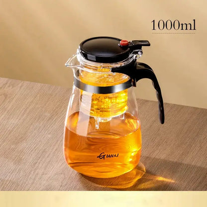 Modern glass tea brewing infuser kitchen teapot with black accents