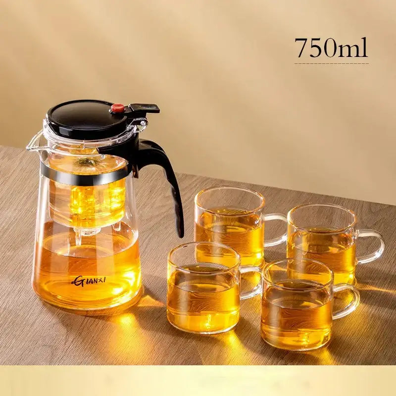 Modern glass tea brewing infuser kitchen teapot with black accents