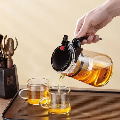 Modern glass tea brewing infuser kitchen teapot with black accents