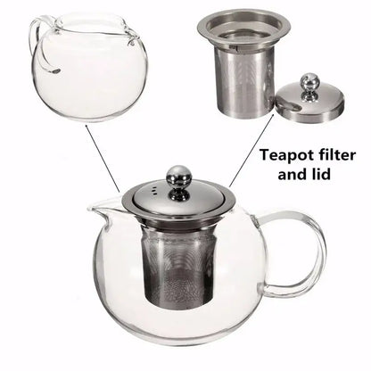Clear glass teapot with stainless steel infuser kitchen tea pot