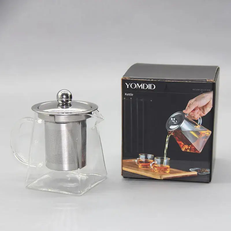 Modern glass teapot with stainless steel infuser kitchen tea kettle