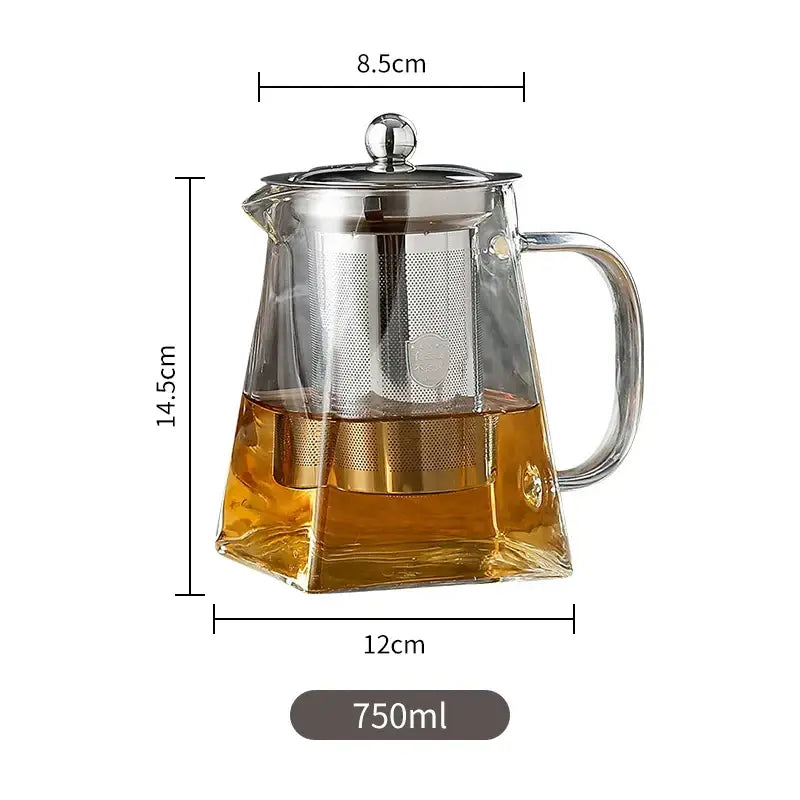 Modern glass teapot with stainless steel infuser kitchen tea kettle