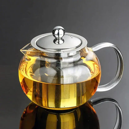 Clear glass teapot with stainless steel infuser kitchen tea pot