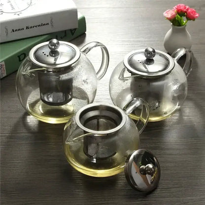 Clear glass teapot with stainless steel infuser kitchen tea pot