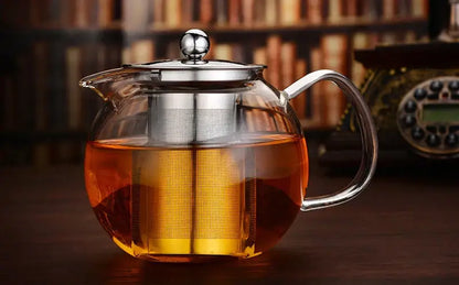 Clear glass teapot with stainless steel infuser kitchen tea pot