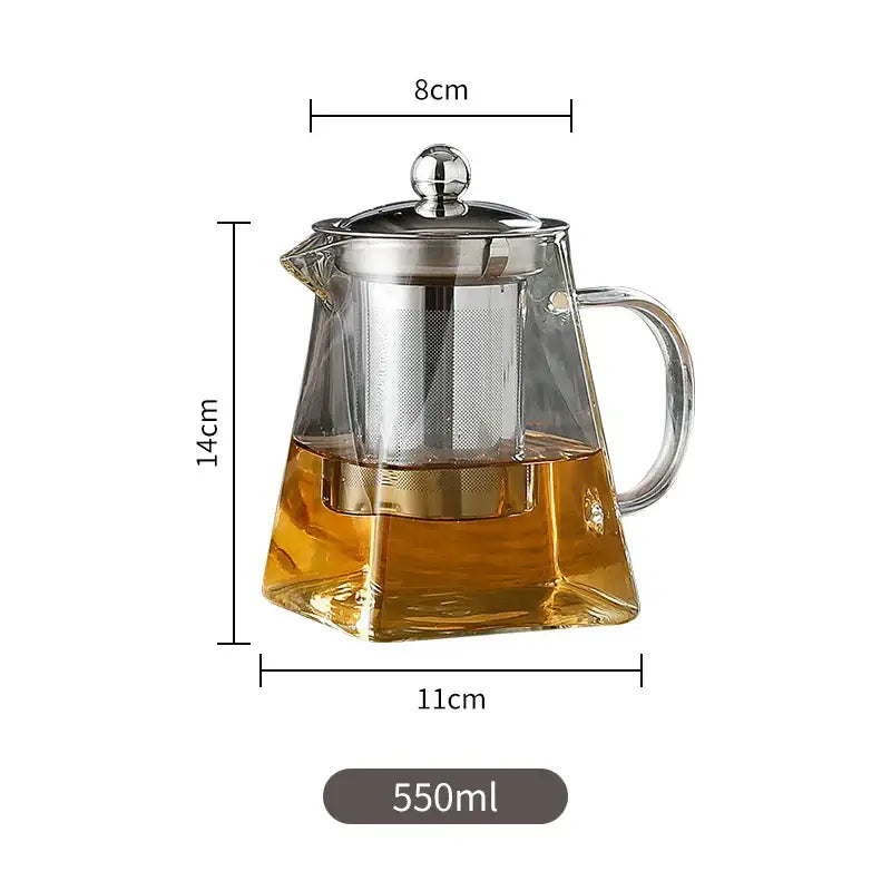 Modern glass teapot with stainless steel infuser kitchen tea kettle