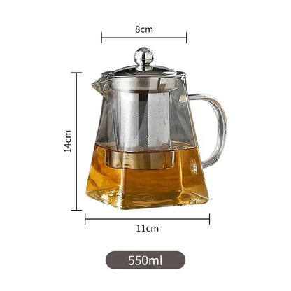 Modern glass teapot with stainless steel infuser kitchen tea kettle