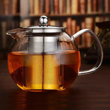 Clear glass teapot with stainless steel infuser kitchen tea pot