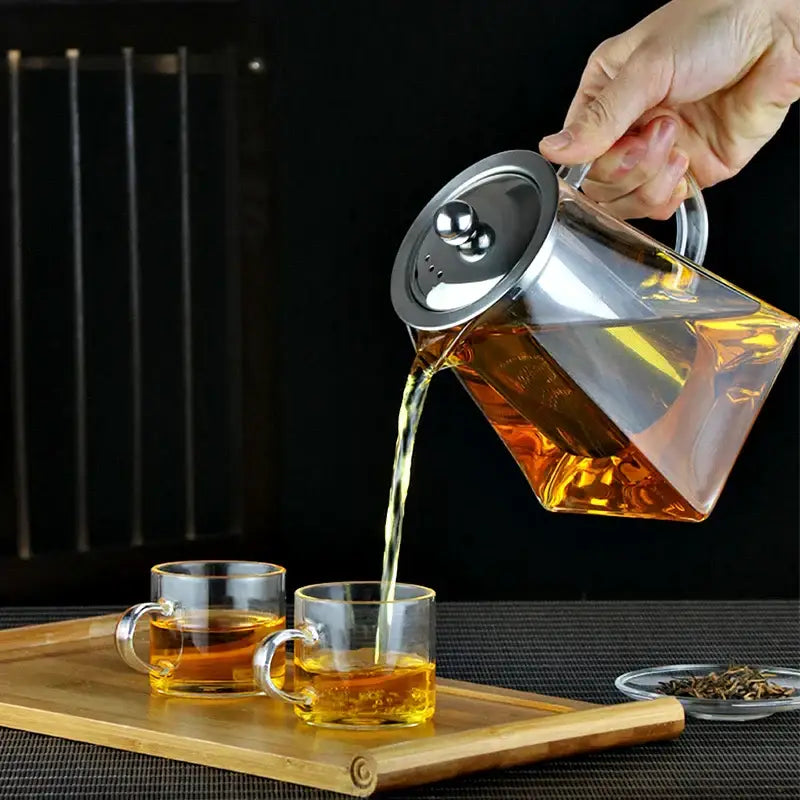 Modern glass teapot with stainless steel infuser kitchen tea kettle
