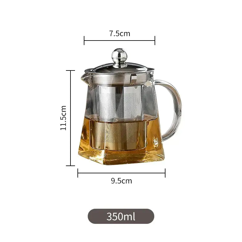 Modern glass teapot with stainless steel infuser kitchen tea kettle