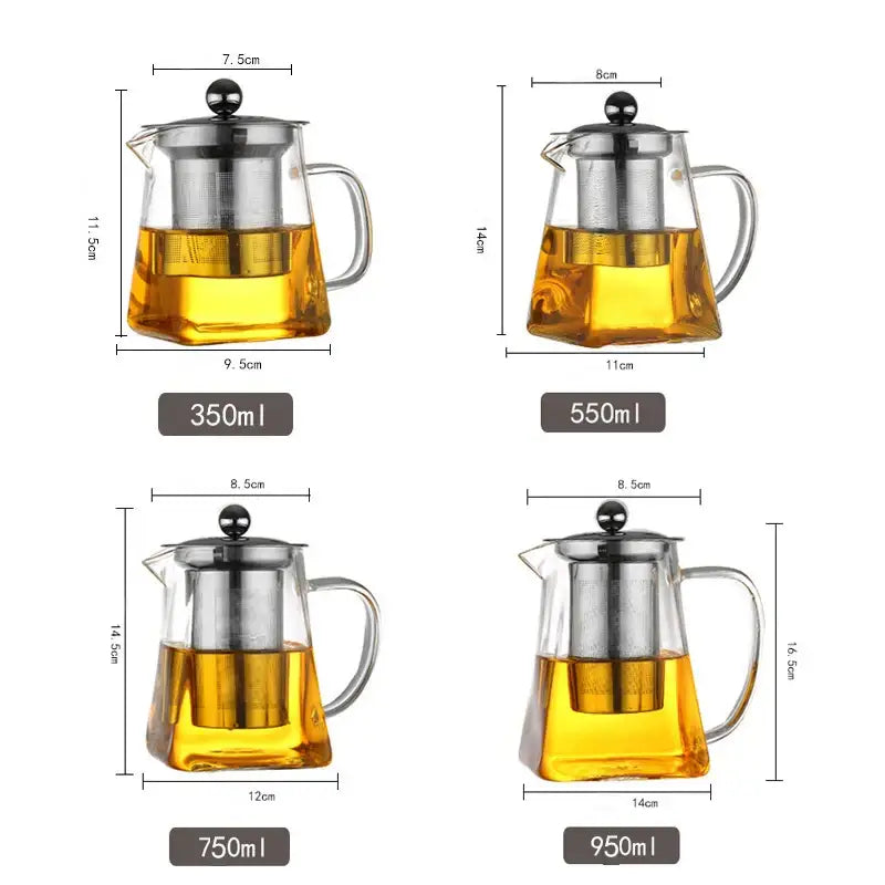 Modern glass teapot with stainless steel infuser kitchen tea kettle