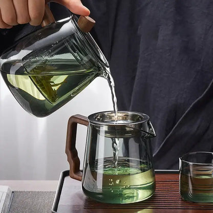 Modern glass teapot with wood handle dining room tea set with cups