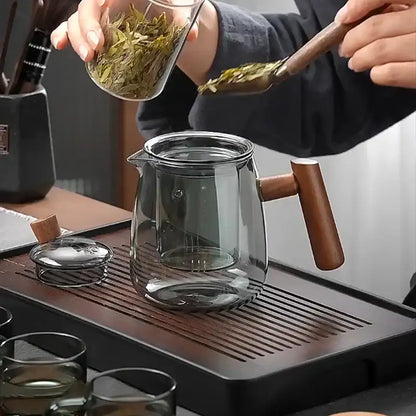 Modern glass teapot with wood handle dining room tea set with cups