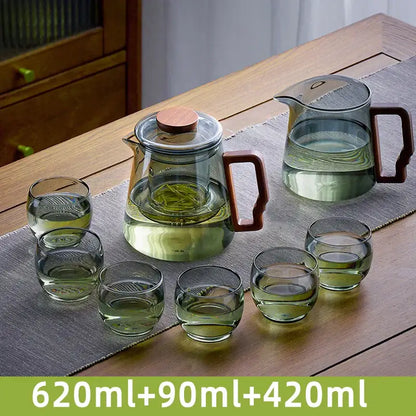 Modern glass teapot with wood handle dining room tea set with cups