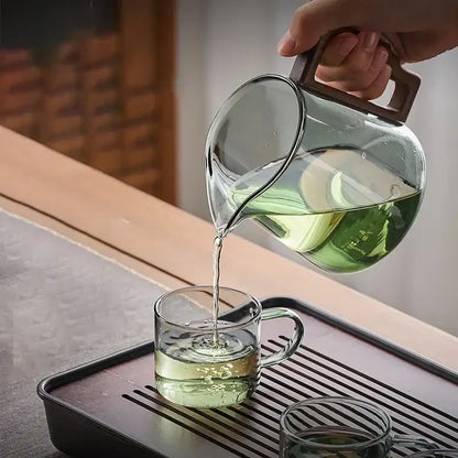 Modern glass teapot with wood handle dining room tea set with cups