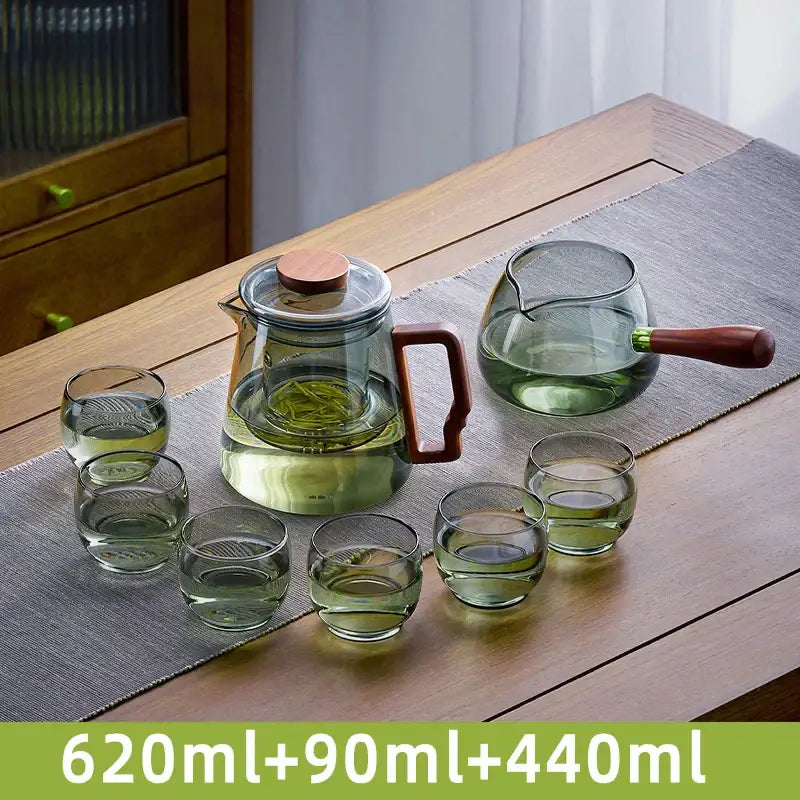 Modern glass teapot with wood handle dining room tea set with cups