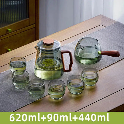 Modern glass teapot with wood handle dining room tea set with cups