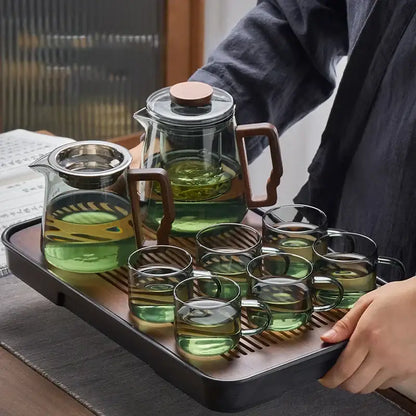 Modern glass teapot with wood handle dining room tea set with cups