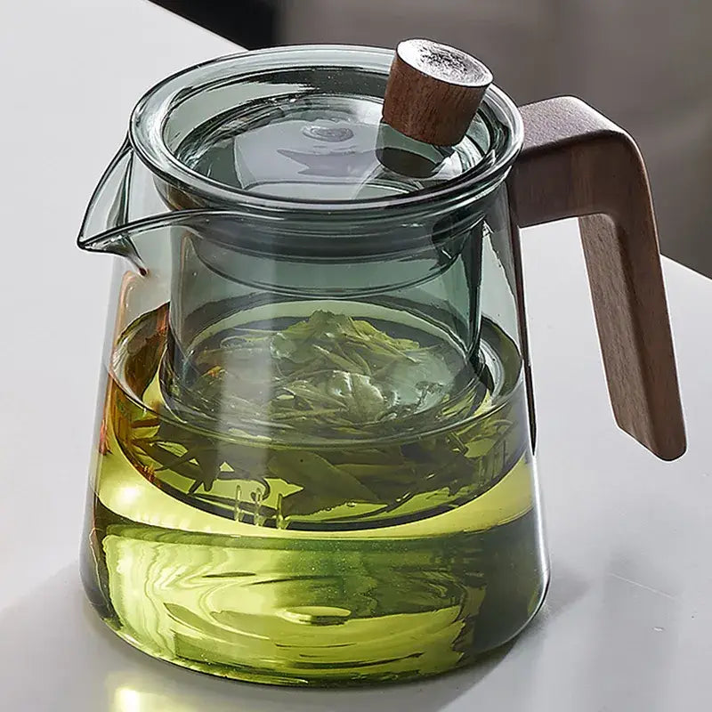 Minimalist glass teapot wood handle set for kitchen tea steeping