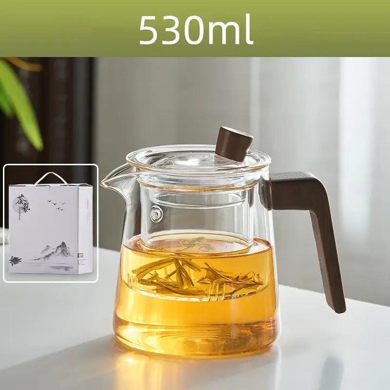 Minimalist glass teapot wood handle set for kitchen tea steeping