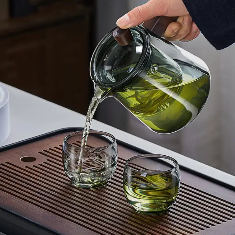 Minimalist glass teapot wood handle set for kitchen tea steeping