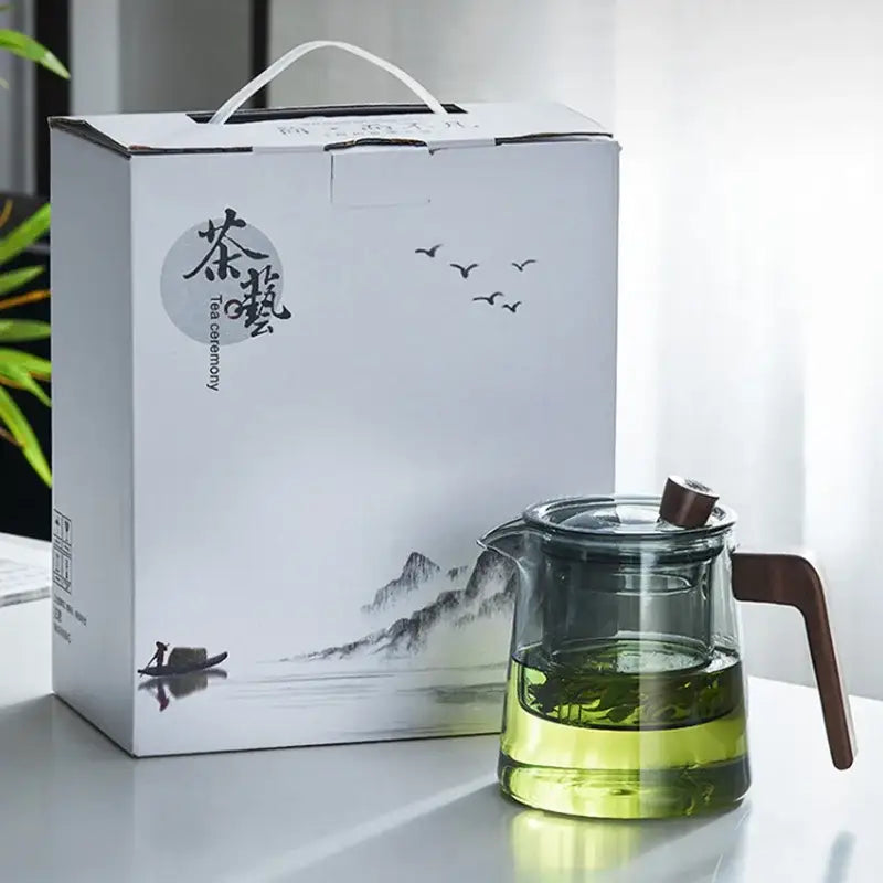 Minimalist glass teapot wood handle set for kitchen tea steeping