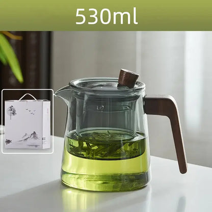 Minimalist glass teapot wood handle set for kitchen tea steeping