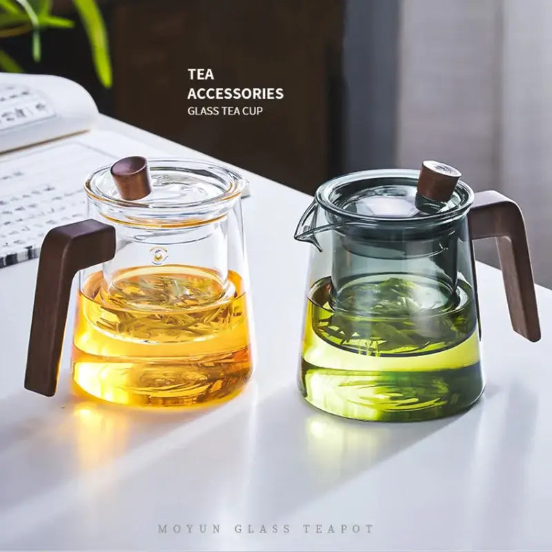 Minimalist glass teapot wood handle set for kitchen tea steeping