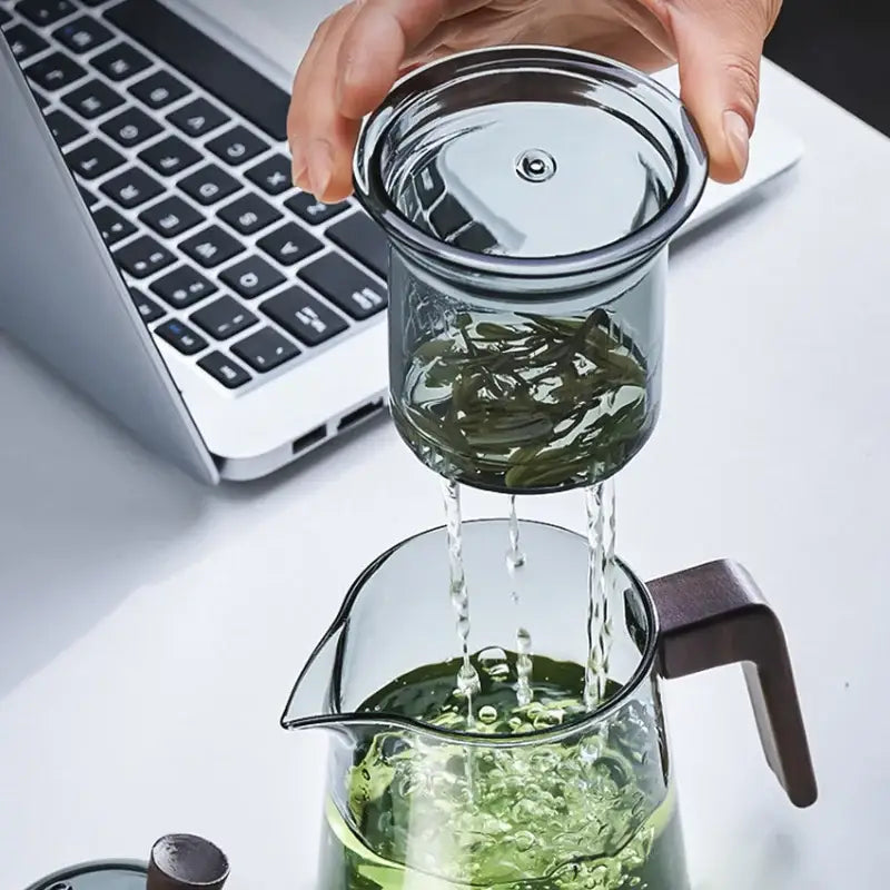 Minimalist glass teapot wood handle set for kitchen tea steeping