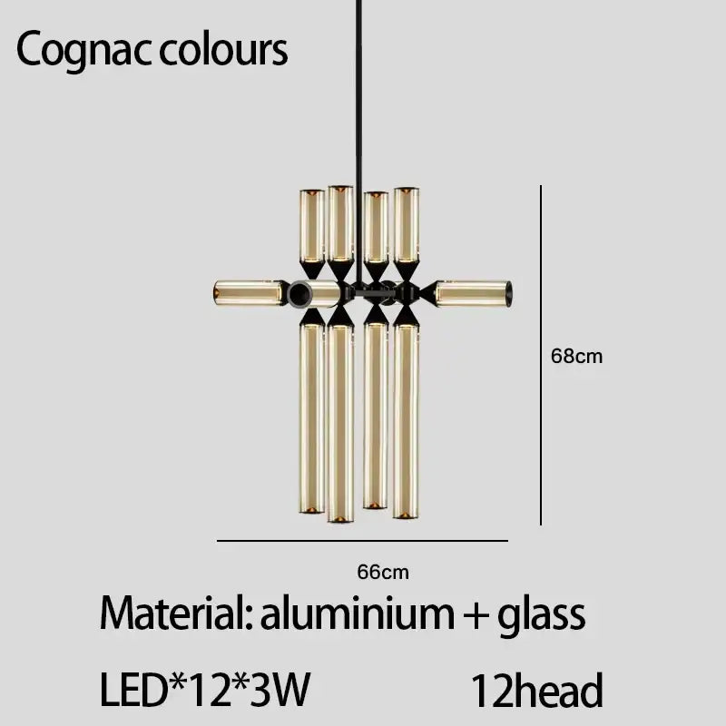 Modern black glass tube chandelier dining room led pendant light