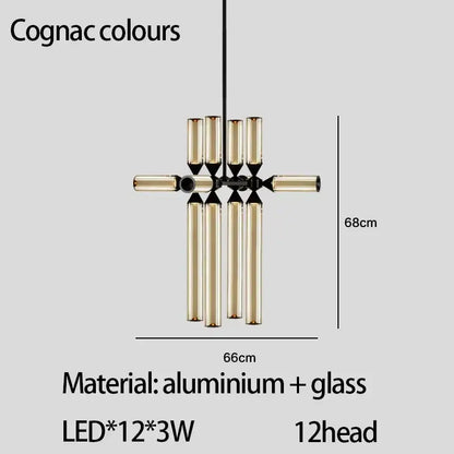 Modern black glass tube chandelier dining room led pendant light