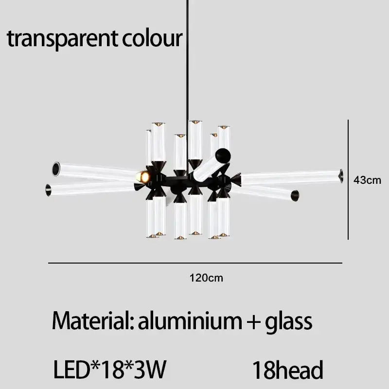 Modern black glass tube chandelier dining room led pendant light