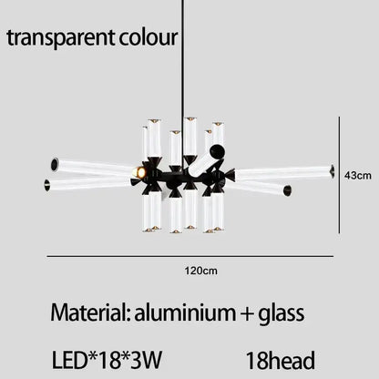 Modern black glass tube chandelier dining room led pendant light