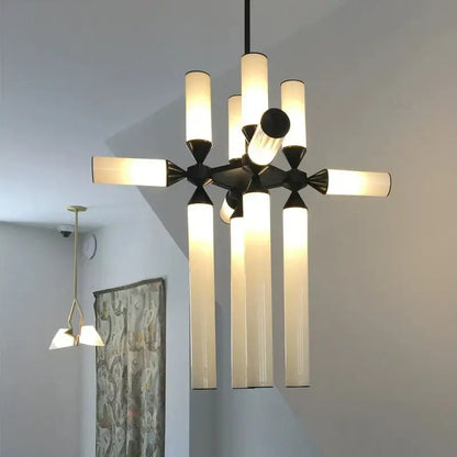 Modern black glass tube chandelier dining room led pendant light