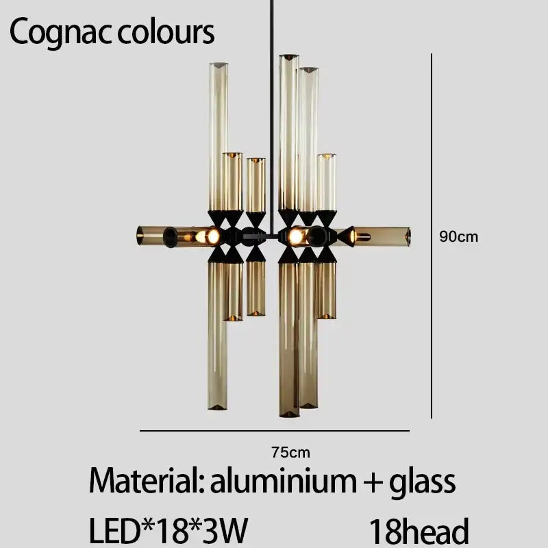 Modern black glass tube chandelier dining room led pendant light