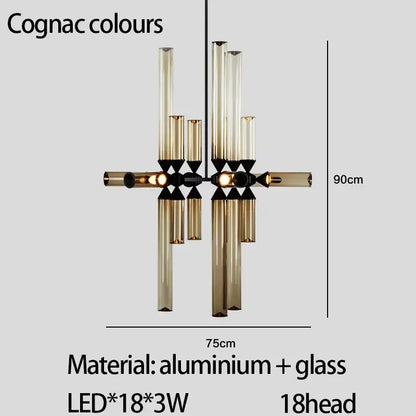 Modern black glass tube chandelier dining room led pendant light